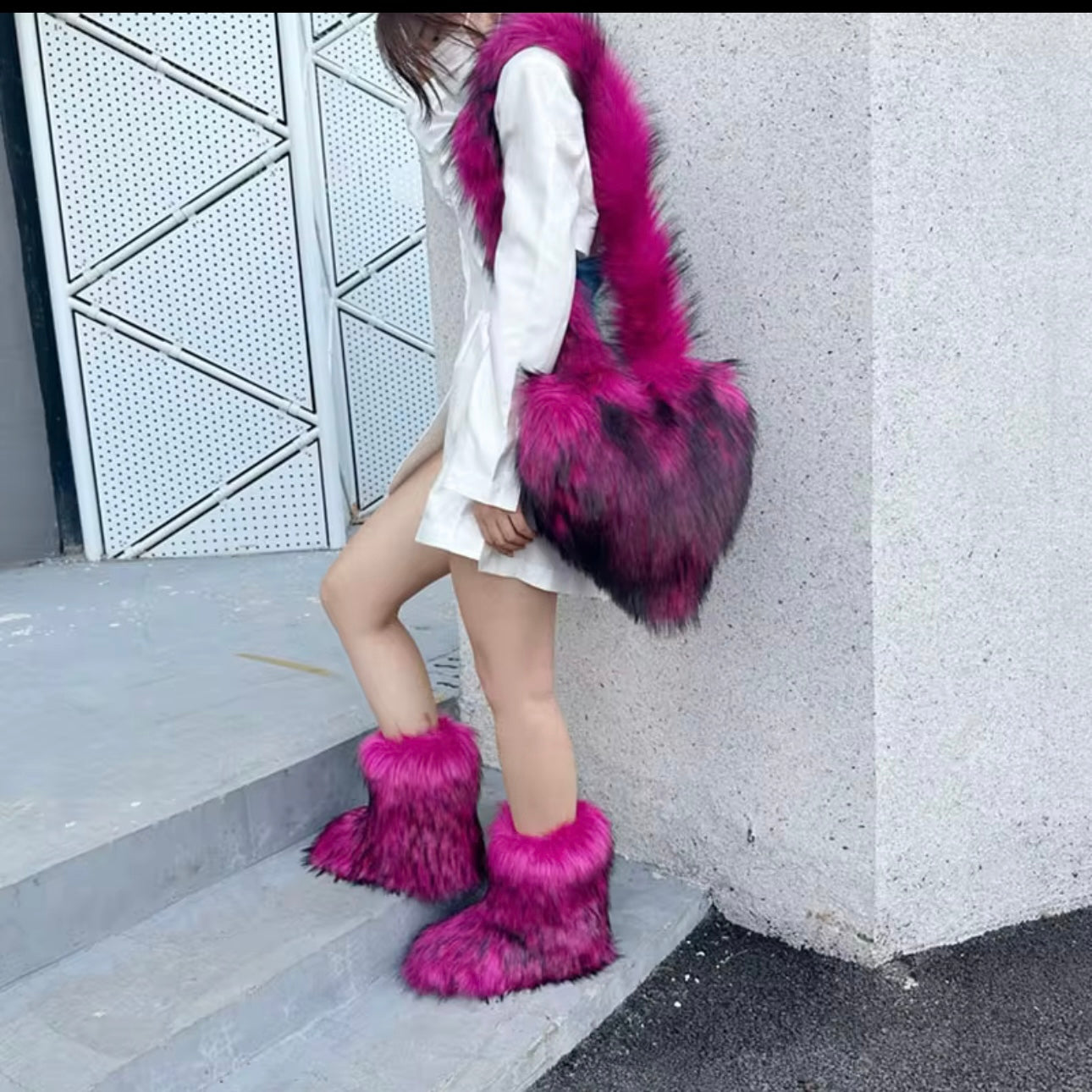 Furry heart purse set