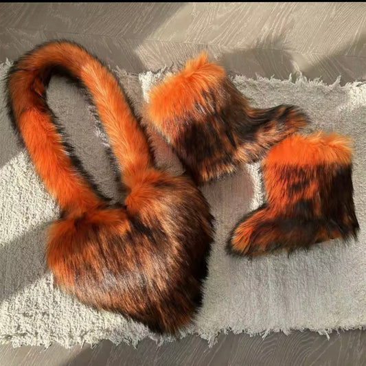 Furry heart purse set