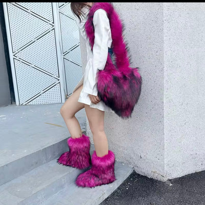 Furry heart purse set